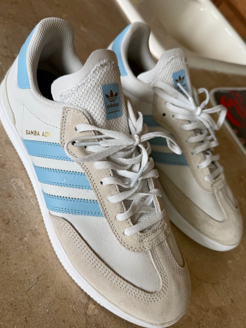 Adidas Samba RM Mens Sneakers in White and Light Blue - Picture 3 of 6